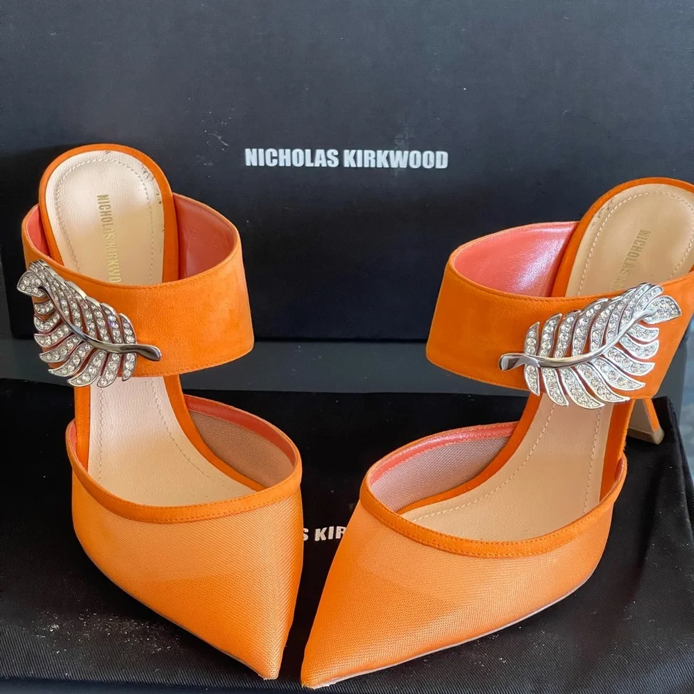 NICHOLAS KIRKWOOD shiny ORANGE high HEELS Mules - Picture 2 of 9